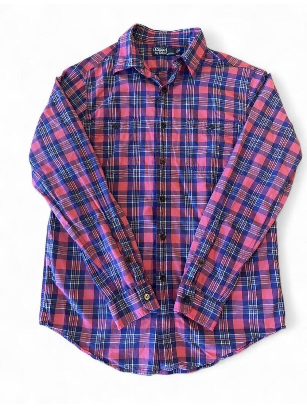Polo Ralph Lauren Plaid Shirt Men’s Medium Pink Navy Green